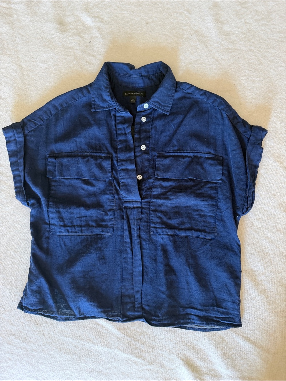 Banana Republic Navy Short Sleeve Button-Front Women's Blouse